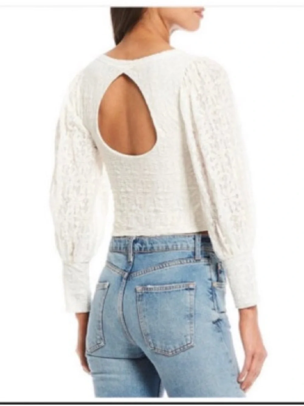 Free People Cream Open-Back Lace Top